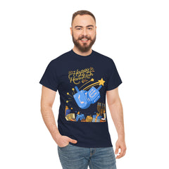 Hanukkah Blue Dreidel & Menorah Holiday Tee 2 design options