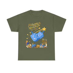 Hanukkah Blue Dreidel & Menorah Holiday Tee 2 design options