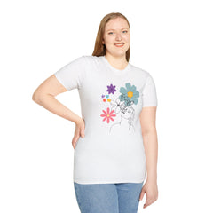 Floral Line Art Tee — Colorful Blossoms Graphic T-Shirt