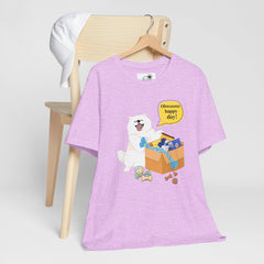 "Ohwoooo happy day!"  Happy Dog with treat delivery T‑Shirt — Pet Gift