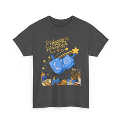 Hanukkah Blue Dreidel & Menorah Holiday Tee 2 design options