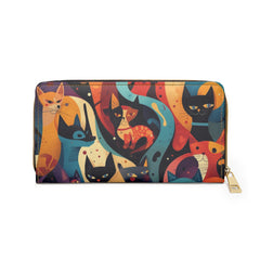 Cat Pattern Zipper Wallet — Colorful Retro Feline Print Wallet