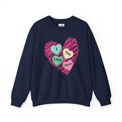 Heart Scribble with 'I Love You More' Candy HeartsCrewneck Sweatshirt