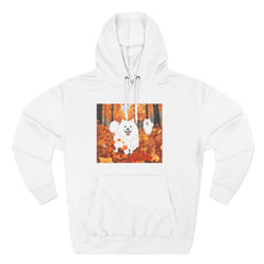 Autumn Samoyed Hoodie – Cute White Dog in Fall Leaves Fleece Pullover