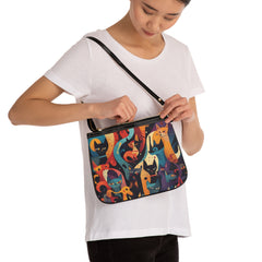 Cat Pattern Small Shoulder Bag — Colorful Abstract Cats Crossbody Purse