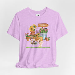 Spring Garden Tee — Cute Bunny & Flower Pots Graphic T-Shirt