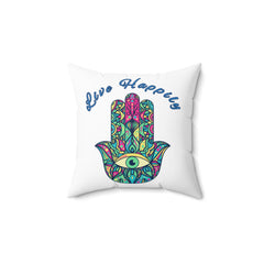 Spun Polyester Square Pillow Hamsa Evil Eye Design