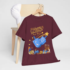 Hanukkah Blue Dreidel & Menorah Holiday Tee 2 design options