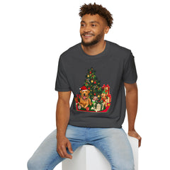 Christmas Golden Retriever Dog T-Shirt — Festive Tree & Presents Holiday Tee