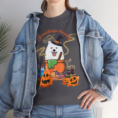 Halloween Witchy Samoyed — Cute Spooky Pumpkin Cauldron Tee