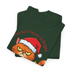 Grumpy Cat tangled in Christmas Lights T-Shirt – "I'm NOT Merry A Right!" Holiday Tee
