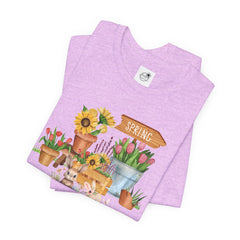 Spring Garden Tee — Cute Bunny & Flower Pots Graphic T-Shirt