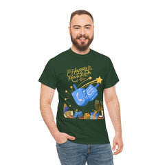 Hanukkah Blue Dreidel & Menorah Holiday Tee 2 design options