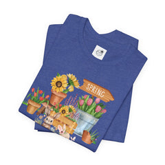 Spring Garden Tee — Cute Bunny & Flower Pots Graphic T-Shirt