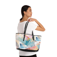 Abstract Pastel Brushstroke PU Leather Shoulder Bag — Colorful Tote for Everyday & Travel