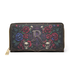 Monogram 'R' Gothic Skull & Rose Zipper Wallet