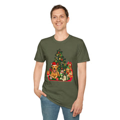 Christmas Golden Retriever Dog T-Shirt — Festive Tree & Presents Holiday Tee