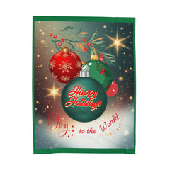Happy Holidays Velvet Throw Blanket — Joy to the World Christmas Plush Blanket
