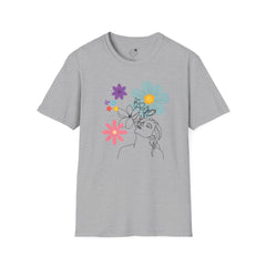 Floral Line Art Tee — Colorful Blossoms Graphic T-Shirt