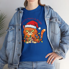 Grumpy Cat tangled in Christmas Lights T-Shirt – "I'm NOT Merry A Right!" Holiday Tee