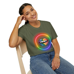 Rainbow Lips T-Shirt — Pride LGBT Neon Circle Graphic Tee