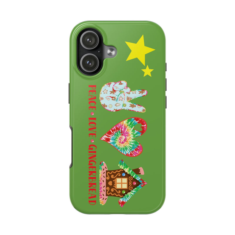 Peace Love Gingerbread Tie-Dye Holiday Design Tough Phone Case —