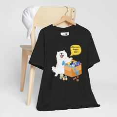 "Ohwoooo happy day!"  Happy Dog with treat delivery T‑Shirt — Pet Gift
