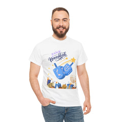 Hanukkah Blue Dreidel & Menorah Holiday Tee 2 design options