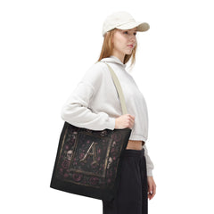 Gothic Monogram 'A' Tote Bag - Skull & Rose All-Over Print
