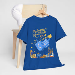 Hanukkah Blue Dreidel & Menorah Holiday Tee 2 design options