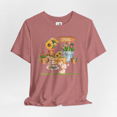 Spring Garden Tee — Cute Bunny & Flower Pots Graphic T-Shirt