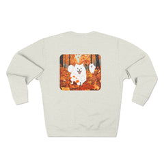 Autumn Samoyed Sweatshirt 2 sided design— Cute White Dog Fall Crewneck