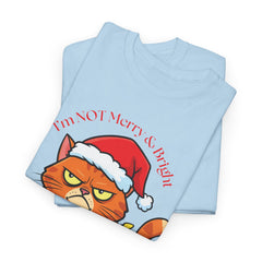 Grumpy Cat tangled in Christmas Lights T-Shirt – "I'm NOT Merry A Right!" Holiday Tee