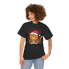 Grumpy Cat tangled in Christmas Lights T-Shirt – "I'm NOT Merry A Right!" Holiday Tee