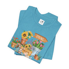 Spring Garden Tee — Cute Bunny & Flower Pots Graphic T-Shirt