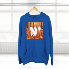 Autumn Samoyed Hoodie – Cute White Dog in Fall Leaves Fleece Pullover