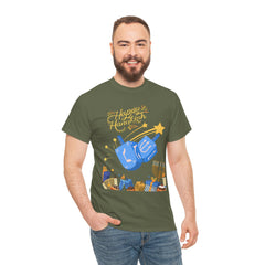 Hanukkah Blue Dreidel & Menorah Holiday Tee 2 design options