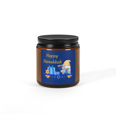 Hanukkah Scented Soy Candle — Amber Jar (Happy Hanukkah Design)
