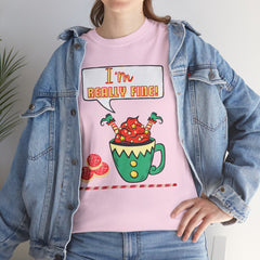 I'm Really Fine Tee — Cute Elf in a coffee cup Graphic T-Shirt