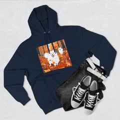 Autumn Samoyed Hoodie – Cute White Dog in Fall Leaves Fleece Pullover