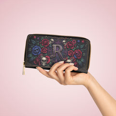 Monogram 'R' Gothic Skull & Rose Zipper Wallet