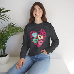 Heart Scribble with 'I Love You More' Candy HeartsCrewneck Sweatshirt