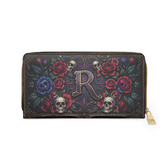Monogram 'R' Gothic Skull & Rose Zipper Wallet