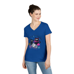 Coming Unraveled Cats V-Neck T-Shirt — Cute Knitting Cat Graphic Tee for Cat Lovers