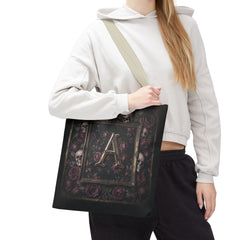 Gothic Monogram 'A' Tote Bag - Skull & Rose All-Over Print