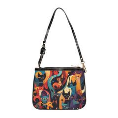 Cat Pattern Small Shoulder Bag — Colorful Abstract Cats Crossbody Purse