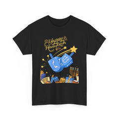 Hanukkah Blue Dreidel & Menorah Holiday Tee 2 design options