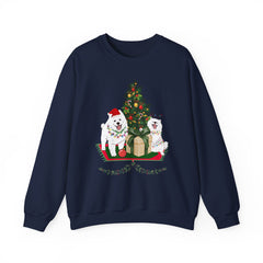 Christmas Samoyed Dogs Sweatshirt - Festive Tree & Gifts Holiday Crewneck
