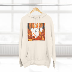Autumn Samoyed Hoodie – Cute White Dog in Fall Leaves Fleece Pullover