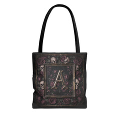 Gothic Monogram 'A' Tote Bag - Skull & Rose All-Over Print